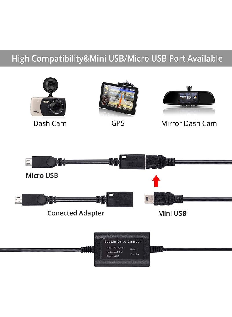 10ft Hard Wire Kit for Dash Cam with Mini/Micro/Micro2 Fuse 12V-24V to 5V Dash Cam Hardwire Kit - Image 4